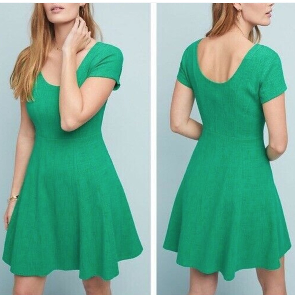 Maeve Anthropology green fit and flare dress